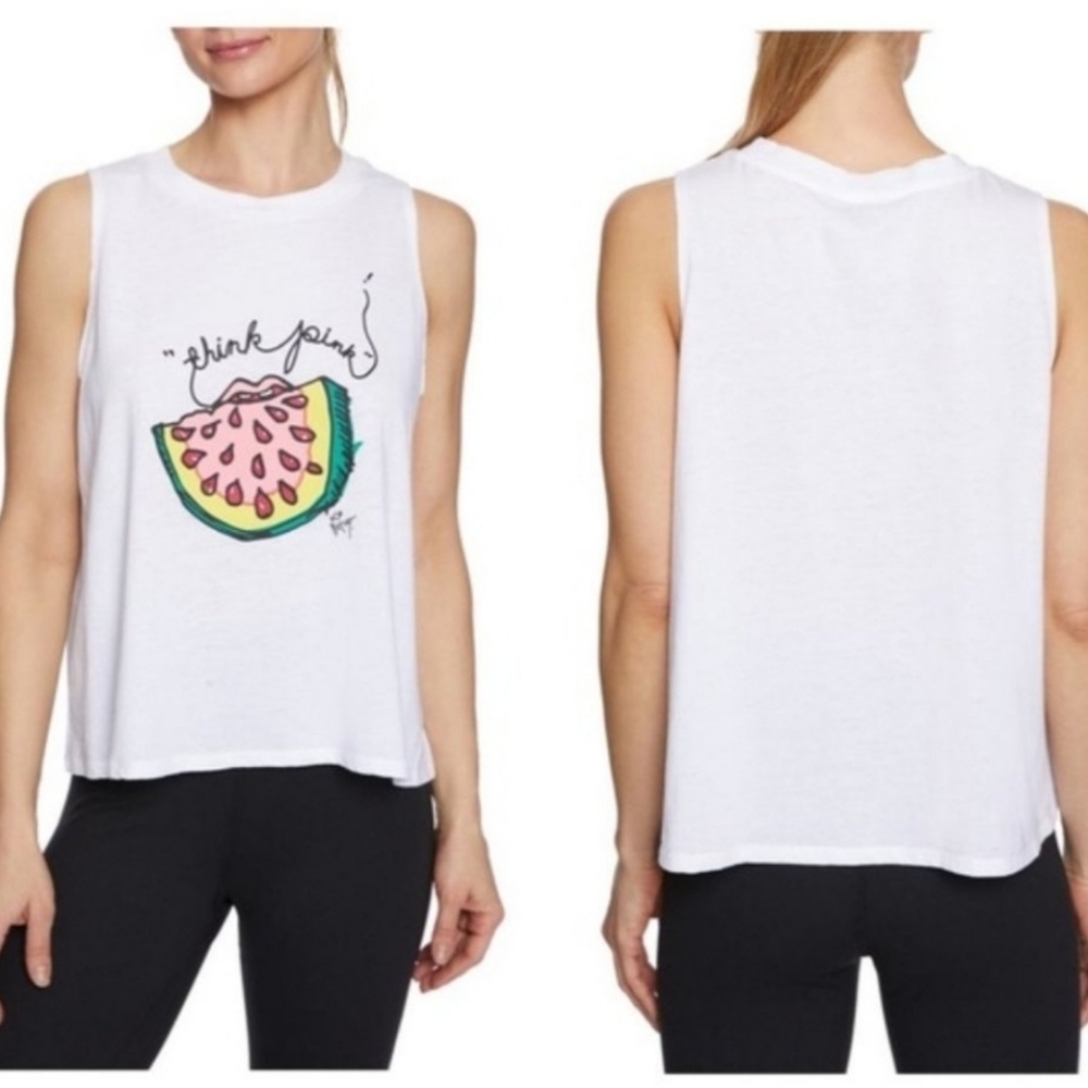 Betsey Johnson Tank Think Pink White Sleeveless Tee Top Size XS